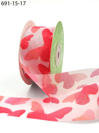 1.5″ X 25 Yards Mesh Ribbon with Nature Inspired Prints – 691-15-17 PINK BUTTERFLY