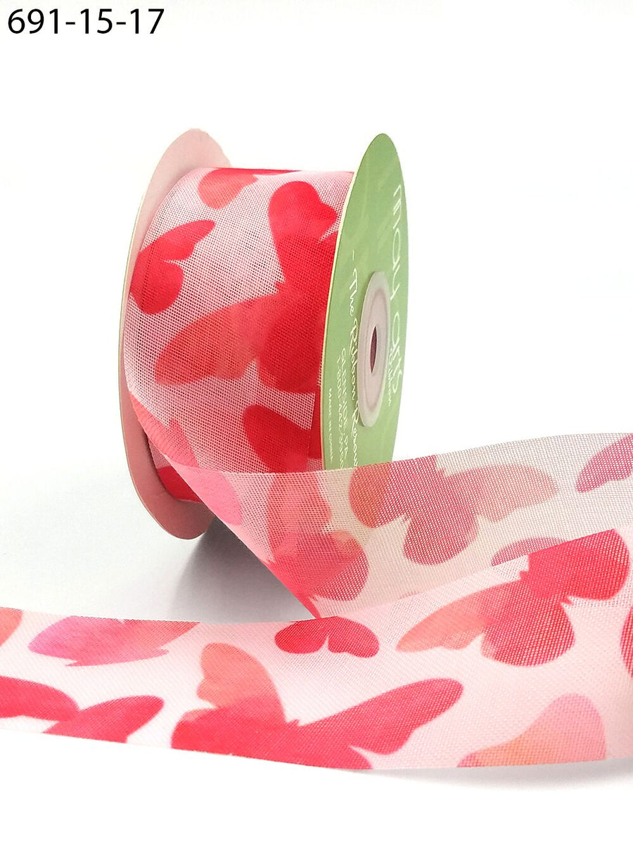 1.5″ X 25 Yards Mesh Ribbon with Nature Inspired Prints – 691-15-17 PINK BUTTERFLY