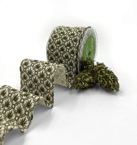 2.5″ Cotton Linen Blend Cannabis Leaf Lattice Print Ribbon with Wired Edge – 697-25-16 CANNABIS/ LATTICE PRINT