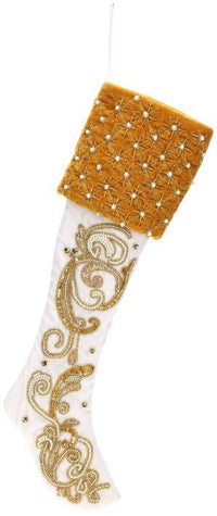 Gold White Scroll Stocking - 25 Inches