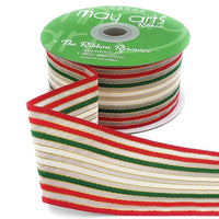 ~2 Inch (50mm) Woven Christmas Stripes Organza Ribbon – 700-2-45 Organza Woven Stripes Christmas Ribbon