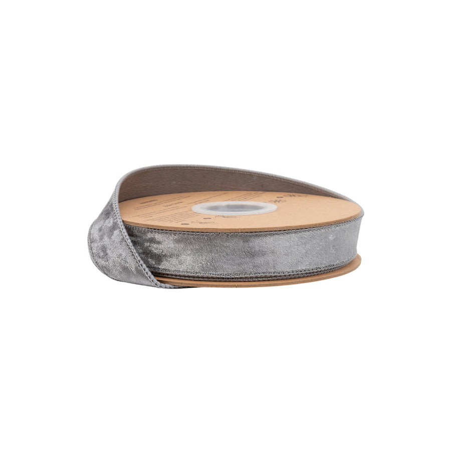 1" Wired Heritage Velvet Ribbon | Silver | 10 Yard Roll