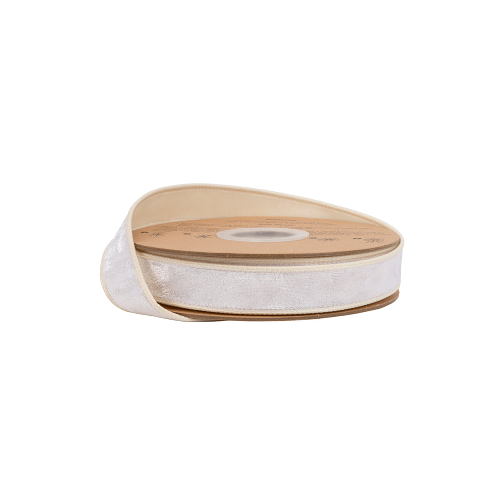 1" Wired Heritage Velvet Ribbon | Ivory | 10 Yard Roll - (2) Rolls