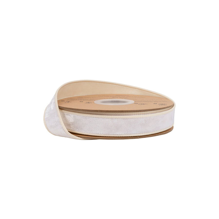 1" Wired Heritage Velvet Ribbon | Ivory | 10 Yard Roll - (2) Rolls