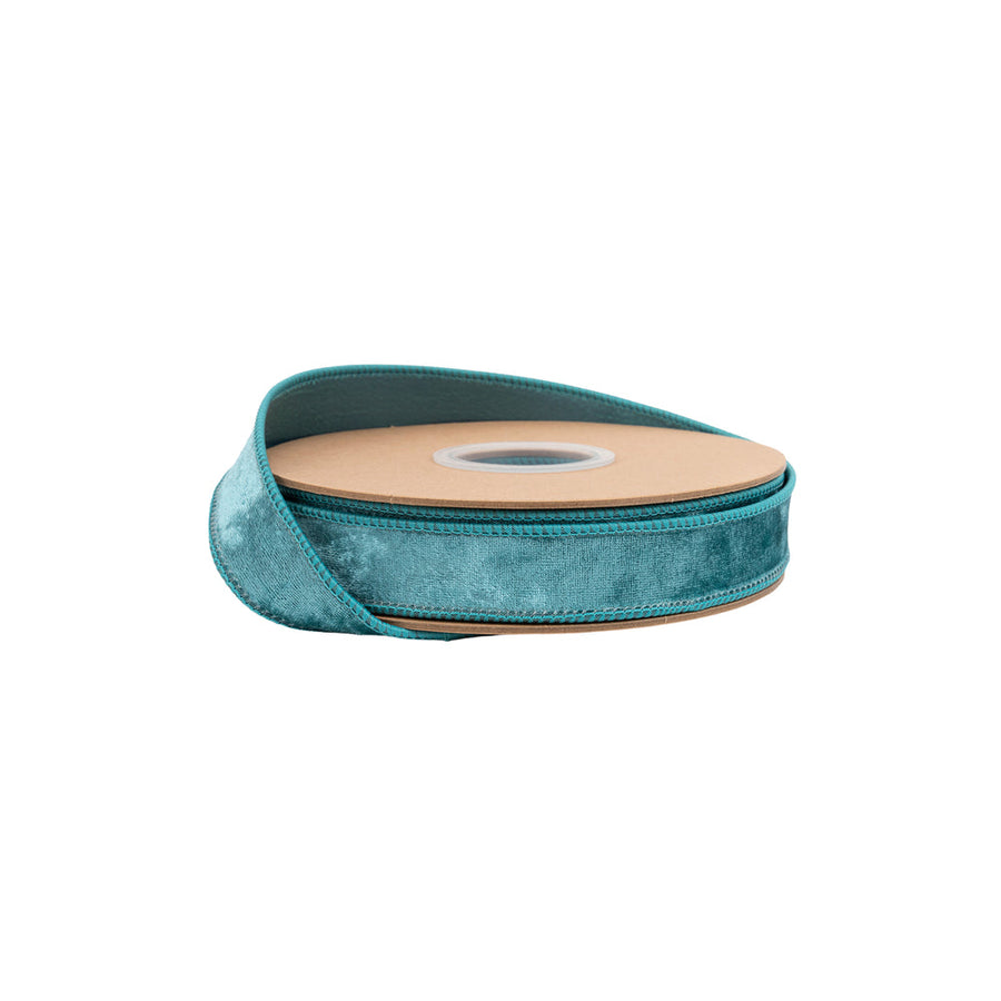 1" Wired Heritage Velvet Ribbon | Aqua | 10 Yard Roll