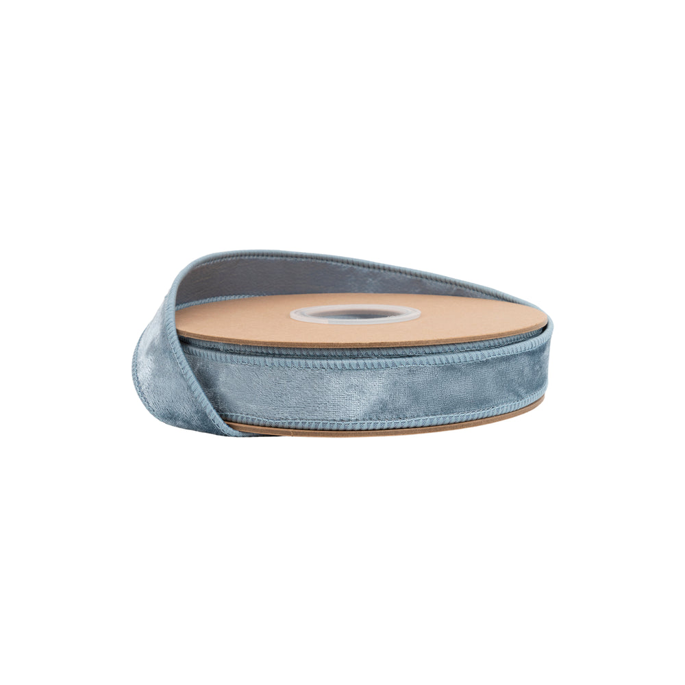 1" Wired Heritage Velvet Ribbon | French Blue | 10 Yard Roll