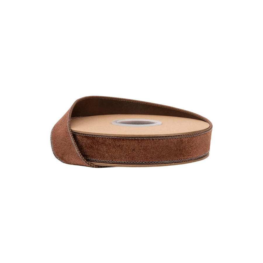1" Wired Heritage Velvet Ribbon | Brown | 10 Yard Roll