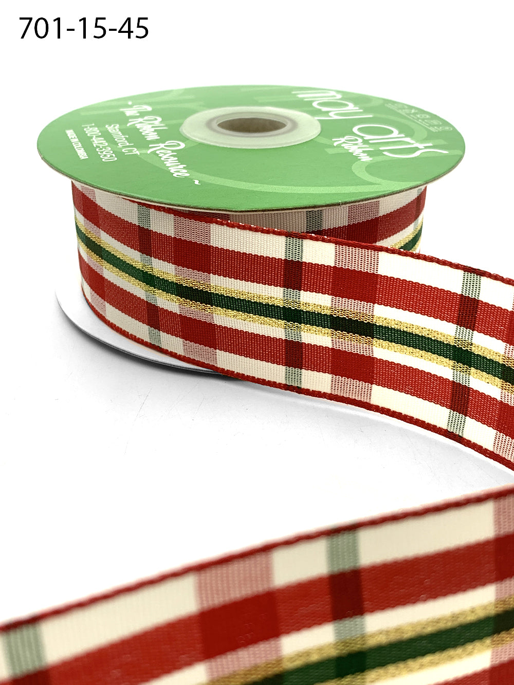 ~ 1.5 Inch (40mm) Christmas Gingham Woven Ribbon – 701-15-45 Woven Gren Striped Gingham Christmas Ribbon