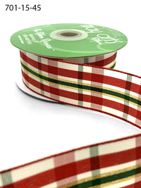 ~ 1.5 Inch (40mm) Christmas Gingham Woven Ribbon – 701-15-45 Woven Gren Striped Gingham Christmas Ribbon