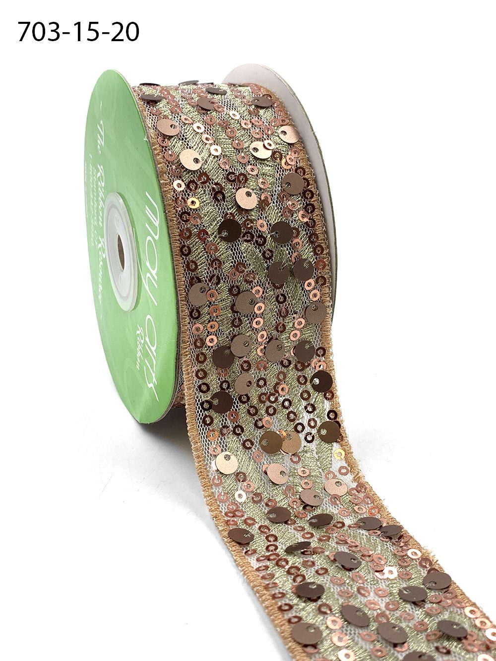 1.5 Inch Soft Woven Waved Mesh Sequin Ribbon – 703-15-20 Rose Gold