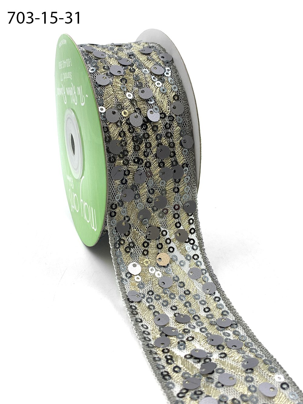 1.5 Inch Soft Woven Waved Mesh Sequin Ribbon – 703-15-31 Silver