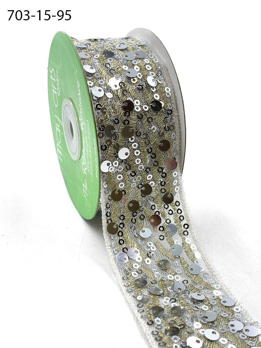 1.5 Inch Soft Woven Waved Mesh Sequin Ribbon – 703-15-95 Charcoal