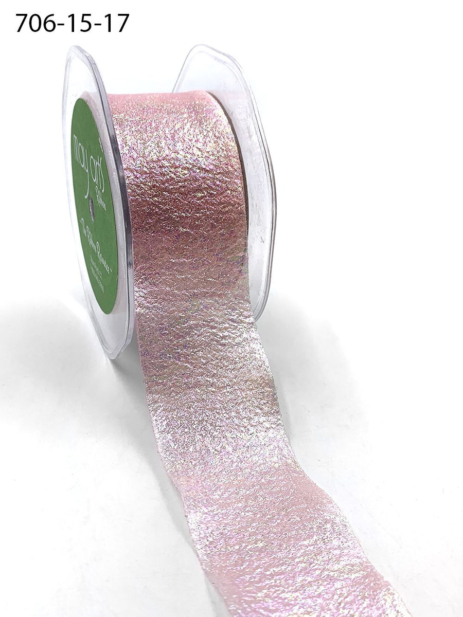 1.5 Inch Iridescent Holographic Crepe Ribbon – 706-15-17 Light Pink
