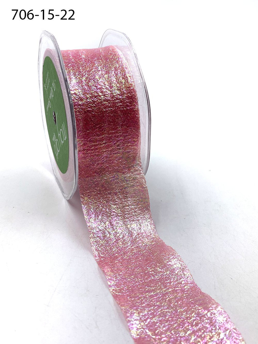 1.5 Inch Iridescent Holographic Crepe Ribbon – 706-15-22 Fuchsia