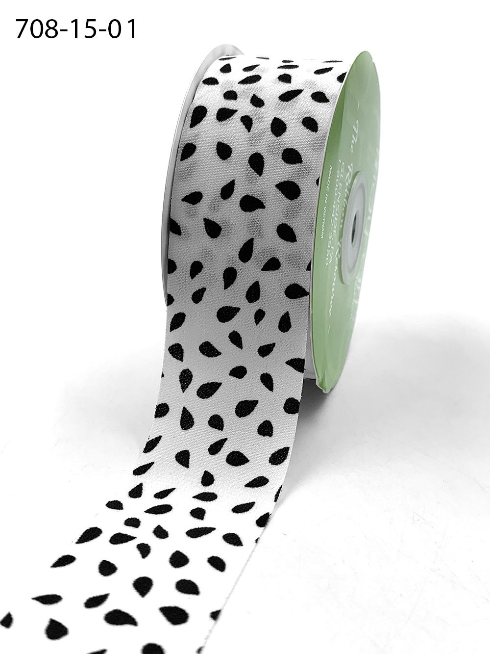 1.5″ x 25 Yard Abstract Seeds Print Ribbon – 708-15-01 White, Black Seeds