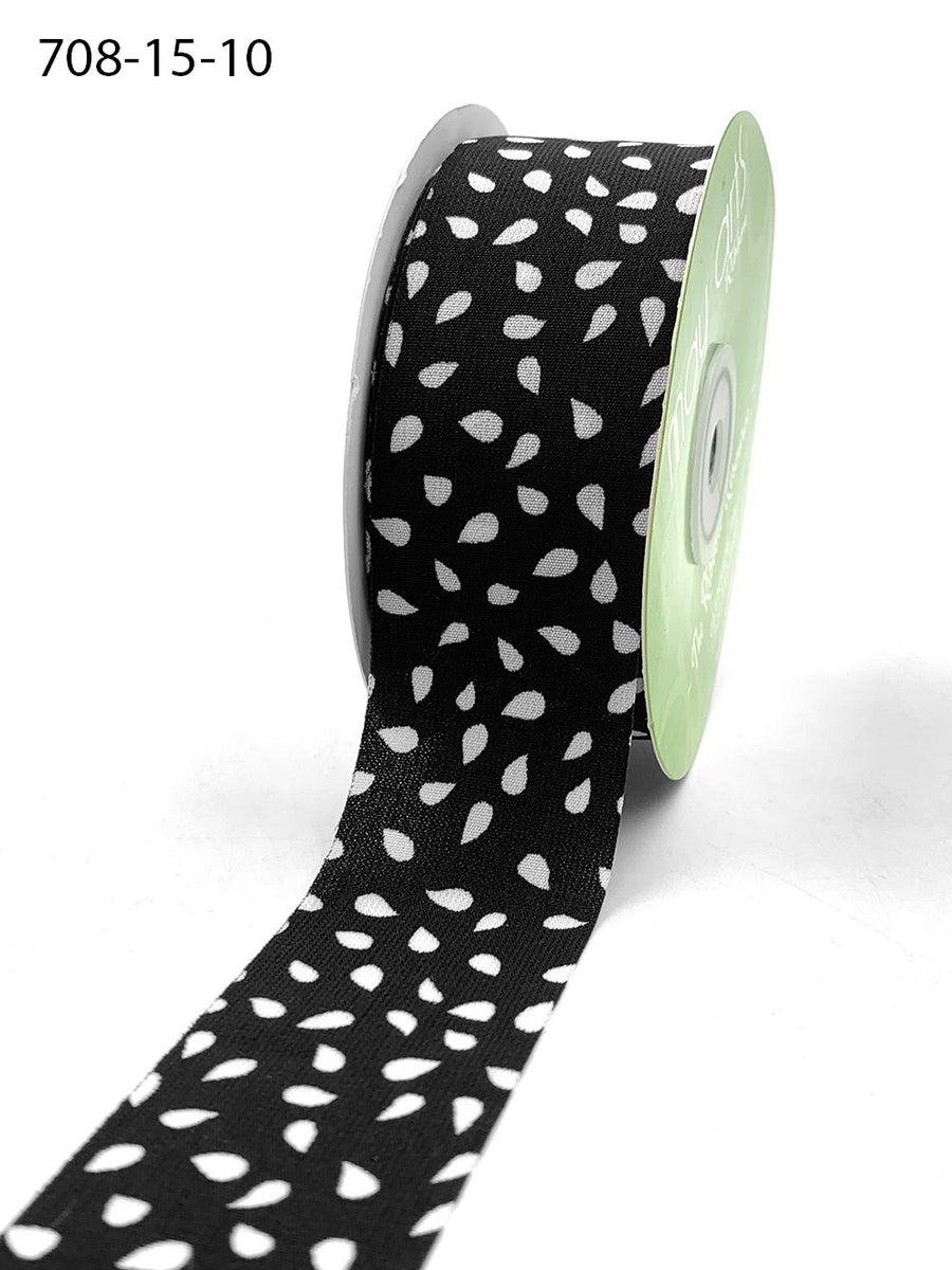 1.5″ x 25 Yard Abstract Seeds Print Ribbon – 708-15-10 Black, White Seeds
