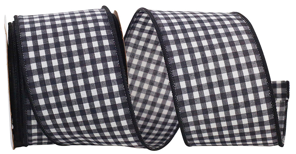 Black Gingham Check Wired Edge Ribbon 2-1/2 Inch 10Yds