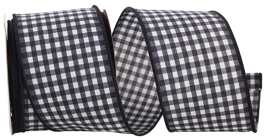 Black Gingham Check Wired Edge Ribbon 2-1/2 Inch 10Yds