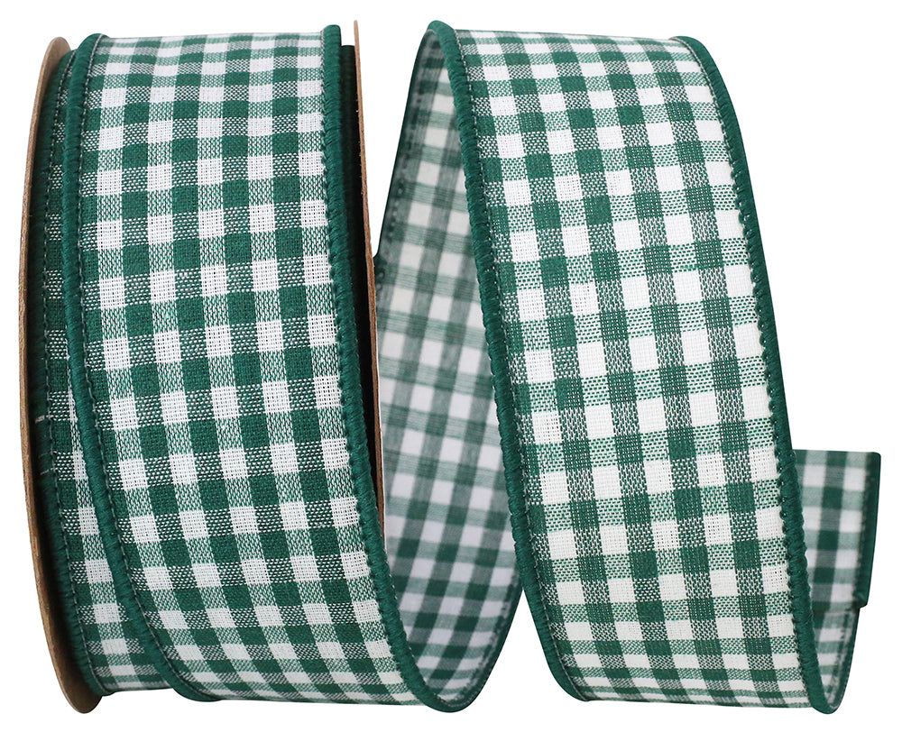 Gingham Check Wired Edge Ribbon Green 1-3/8 Inch 10 Yards