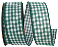 Gingham Check Wired Edge Ribbon Green 1-3/8 Inch 10Yds