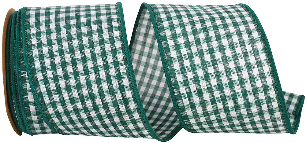Green Gingham Check Wired Edge Ribbon 2-1/2 Inch 10 Yards