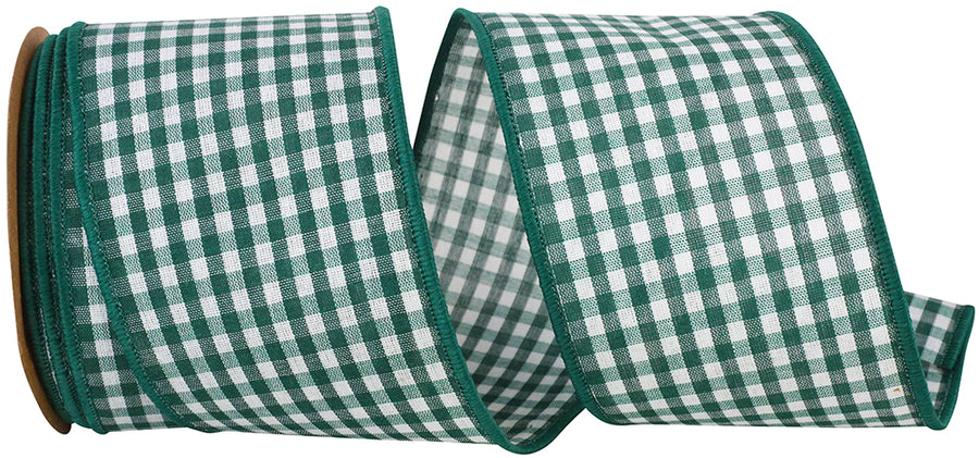 Green Gingham Check Wired Edge Ribbon 2-1/2 Inch 10Yds