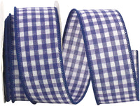 Navy Gingham Check Wired Edge Ribbon 1-3/8 Inch for Bows