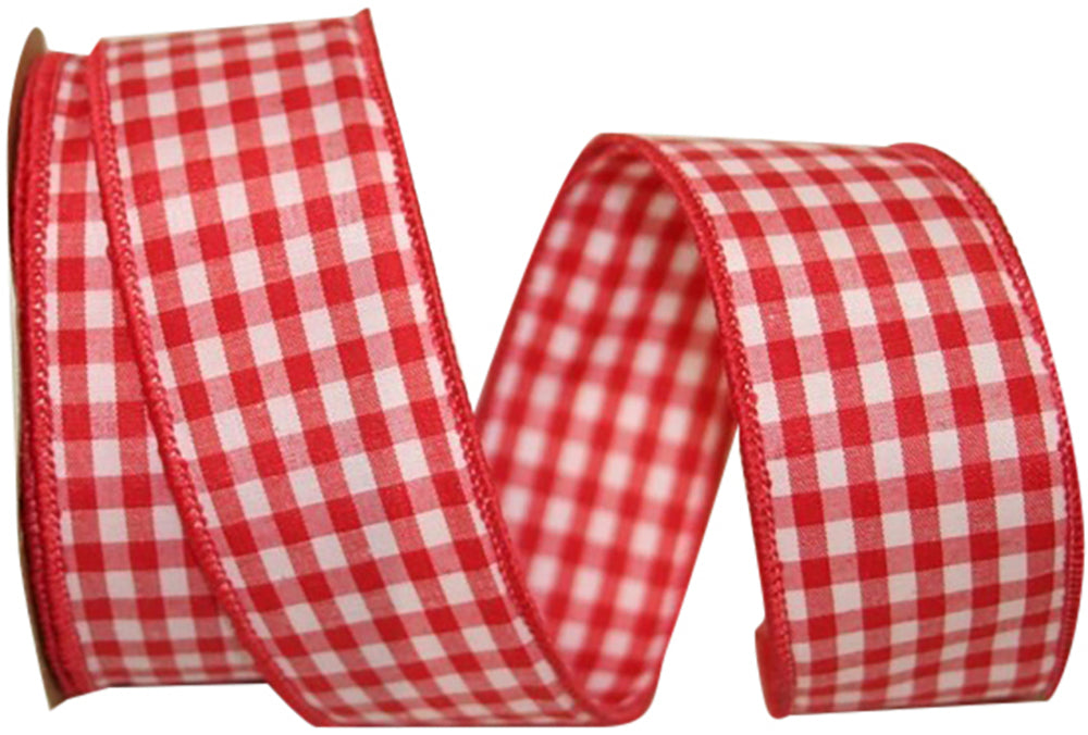 Gingham Check Wired Edge Ribbon Red 1-3/8 Inch for Bows