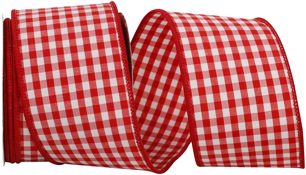 Red Gingham Check Wired Edge Ribbon 2-1/2 Inch for Bows