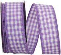 Gingham Check Wired Edge Ribbon Lavender 1-3/8 Inch