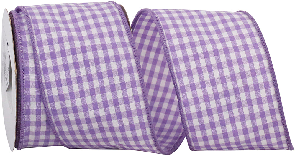 Lavender Gingham Check Wired Edge Ribbon 2-1/2 Inch