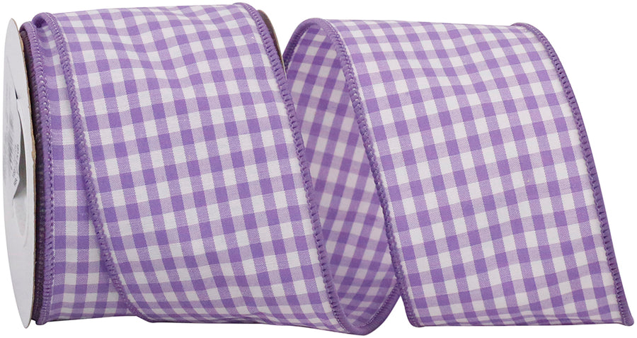 Lavender Gingham Check Wired Edge Ribbon 2-1/2 Inch