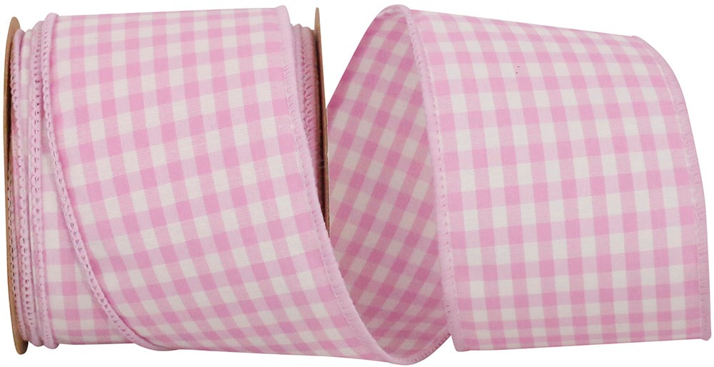 Gingham Check Wired Edge Ribbon Powder 2-1/2 Inch