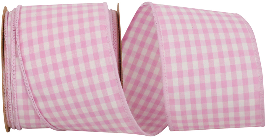 Gingham Check Wired Edge Ribbon Powder 2-1/2 Inch
