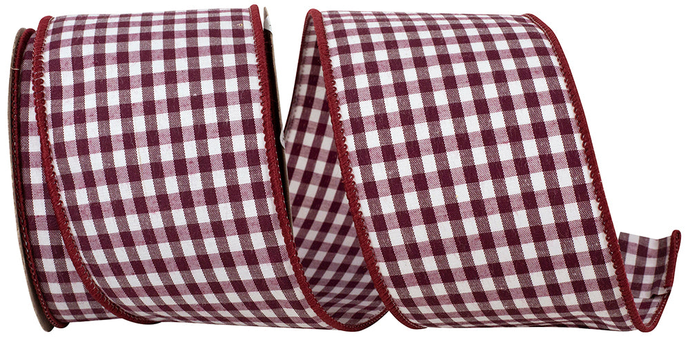 Gingham Check Wired Edge Ribbon Wine 2-1/2 Inch 10Yds