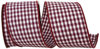 Gingham Check Wired Edge Ribbon Wine 2-1/2 Inch 10Yds