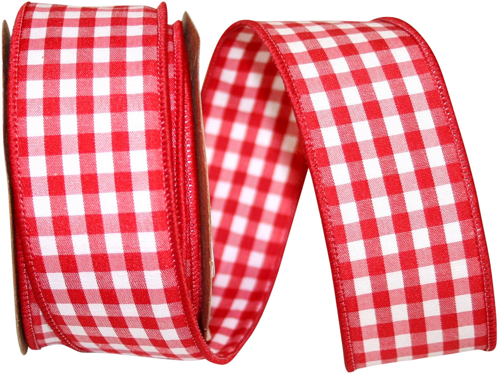 Gingham Check Wired Edge Ribbon 1-3/8 Inch Medium 10 Yards