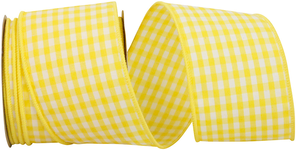 Gingham Check Wired Edge Ribbon Lemon 2-1/2 Inch