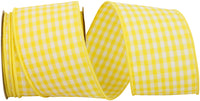 Gingham Check Wired Edge Ribbon Lemon 2-1/2 Inch