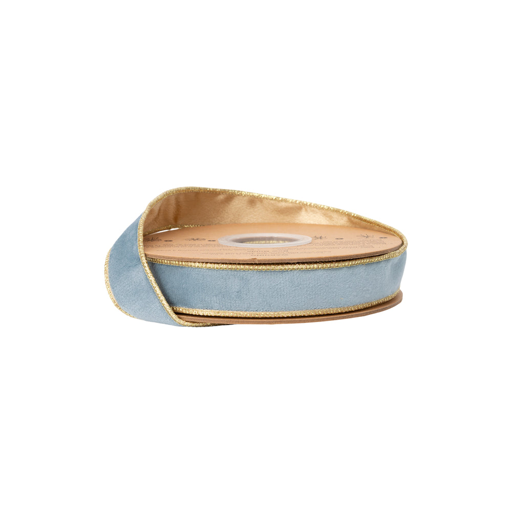 1" Reversible Classic Velvet Wired Ribbon | Capri Blue/Gold | 10 Yard Roll