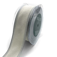 1.5 Inch Woven Chambray Lined Metallic Edge Ribbon – 716-15-09 Ivory/Silver