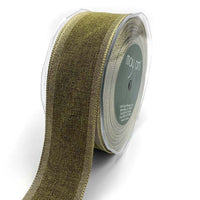 1.5 Inch Woven Chambray Lined Metallic Edge Ribbon – 716-15-16 Olive/Gold