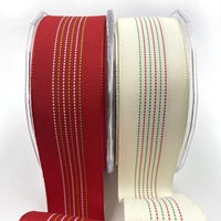 1.5 Inch Woven Center Stitched Striped Christmas Ribbon