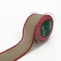 2.5 Inch Christmas Loose Weave Faux Linen Thick Border Ribbon – 718-25-02N Red/Natural