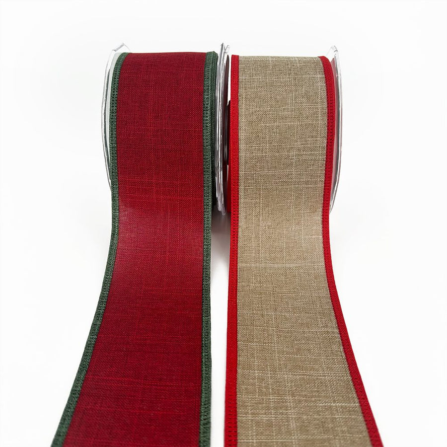2.5 Inch Christmas Loose Weave Faux Linen Thick Border Ribbon