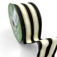 ~2 Inch (50MM) Woven Metallic Gold Stripe Wired Ribbon – 721-2-10 BLACK/IVORY/GOLD