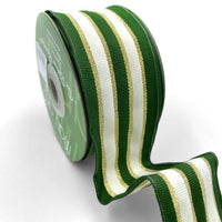 ~2 Inch (50MM) Woven Metallic Gold Stripe Wired Ribbon – 721-2-15 GREEN/IVORY/GOLD