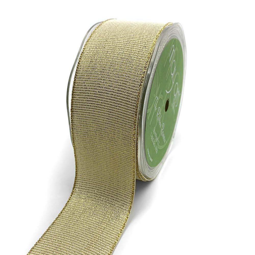 ~1.5 Inch (40mm) Woven Metallic Shimmer Grosgrain Ribbon – 722-15-09 IVORY/GOLD