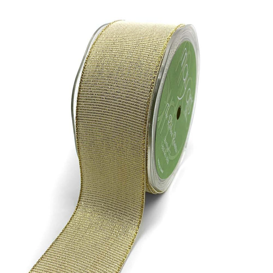 ~1.5 Inch (40mm) Woven Metallic Shimmer Grosgrain Ribbon – 722-15-09 IVORY/GOLD