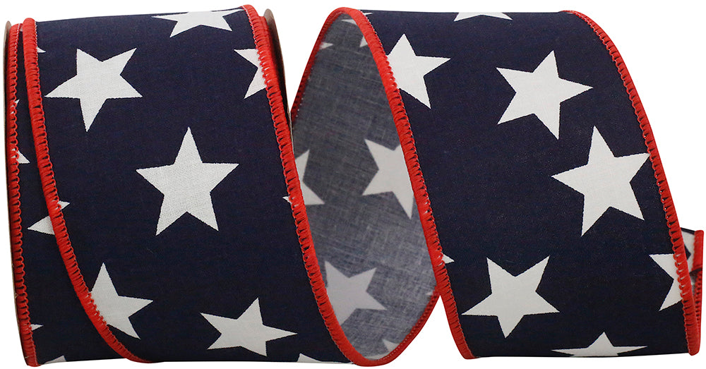 Navy Red 2-1 2 Inch Large Stars Wired Edge Ribbon for Wreaths & Bows